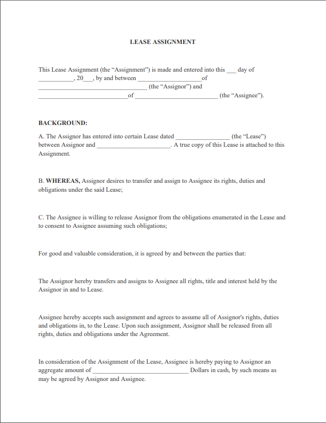 assignment of lease finance